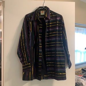 Farm rio lurex stripe shirt. Black button down with metallic stripes.